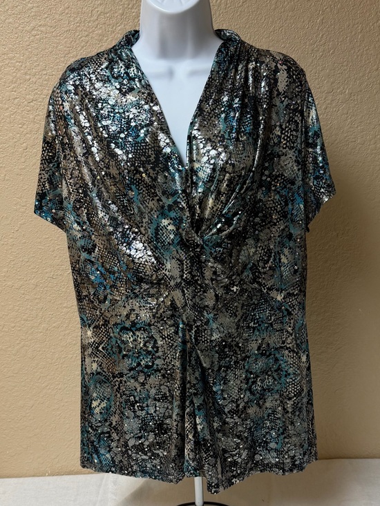 dressbarn Tops - 4/$20 dressbarn Teal, Black & Silver Metallic Snake-Print Short Sleeve Blouse